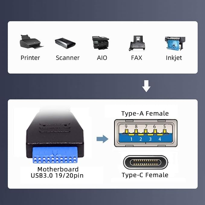 Type-A+C Female to USB3.0-19P Header