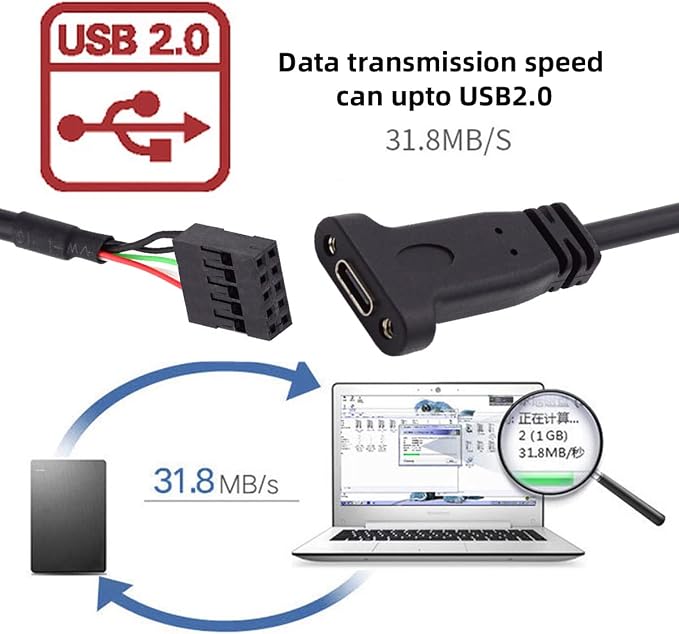 Type-C Female to USB2.0-9P Header