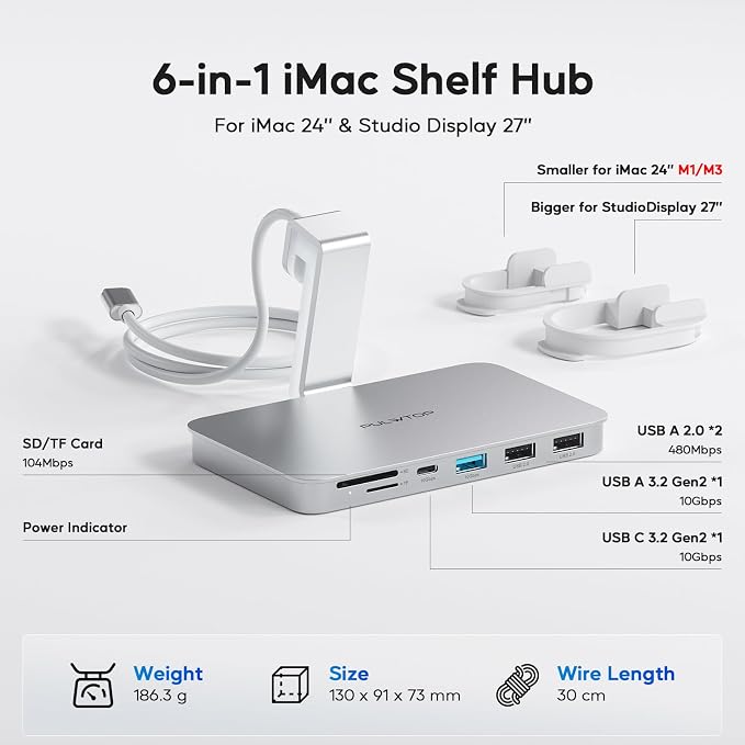 6-in-1 Sliver USB C Hub for iMac