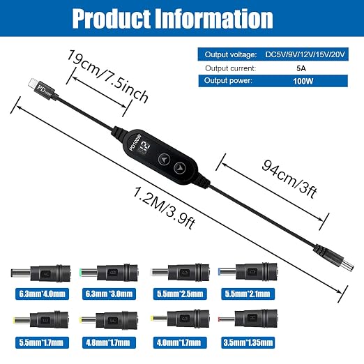 Black-100W usb c to dc cable