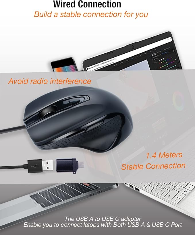 USB Type C Wired Mouse-Black