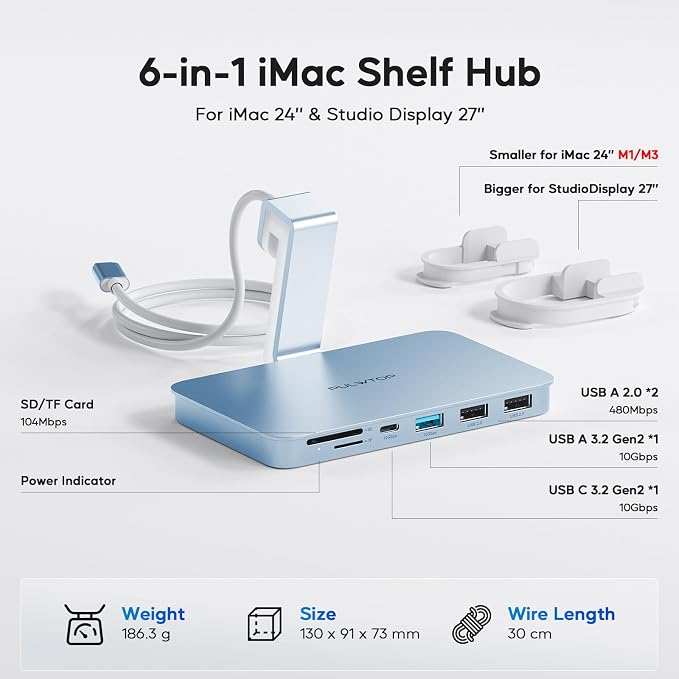 6-in-1 Blue USB C Hub for iMac