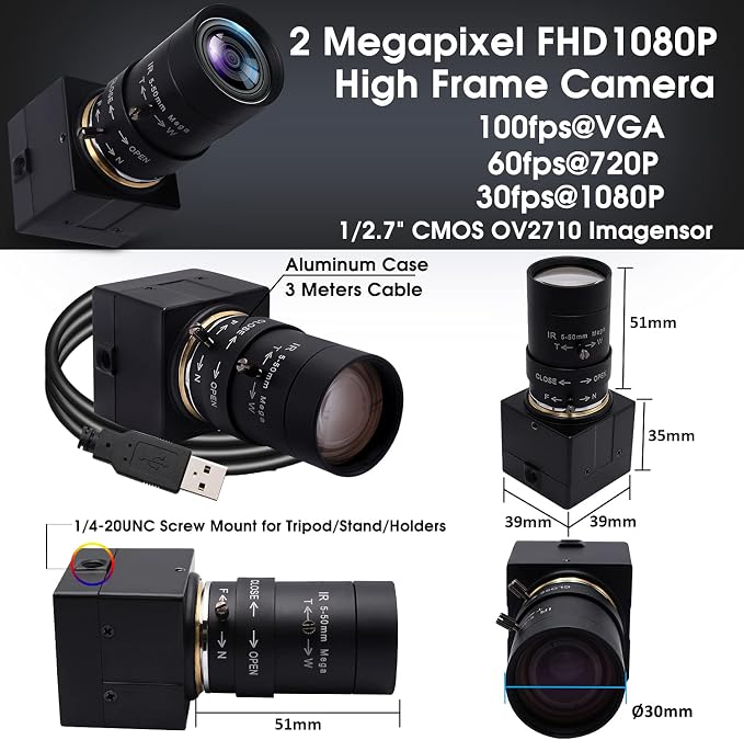 2MP 5-50mm Varifocal Lens(100fps@VGA)
