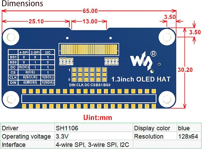 1.3inch OLED Display HAT