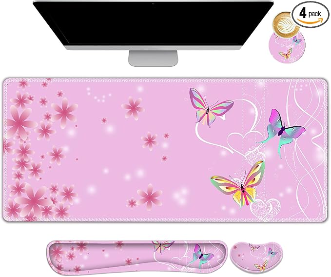 Pink Butterfly Desk Mat