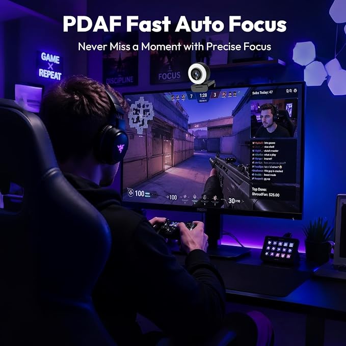 PDAF 4K Webcam with Ring Light