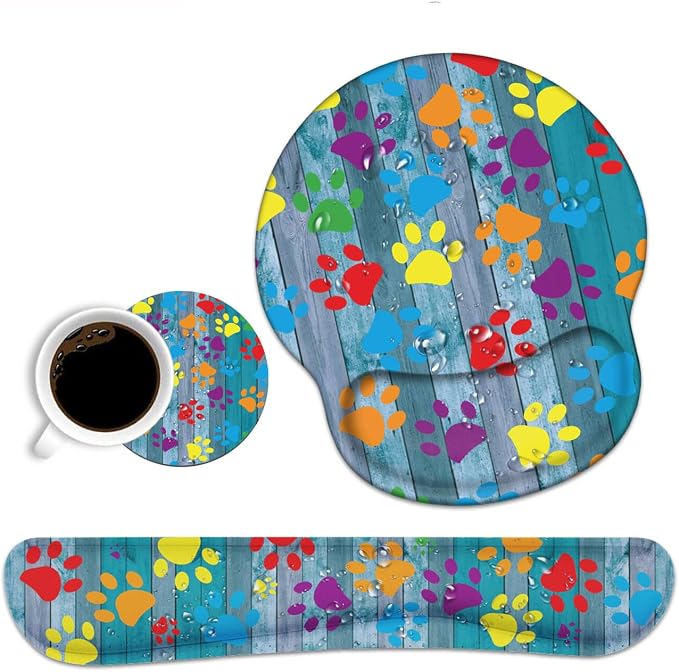Rustic Wooden Board Colorful Paw Print