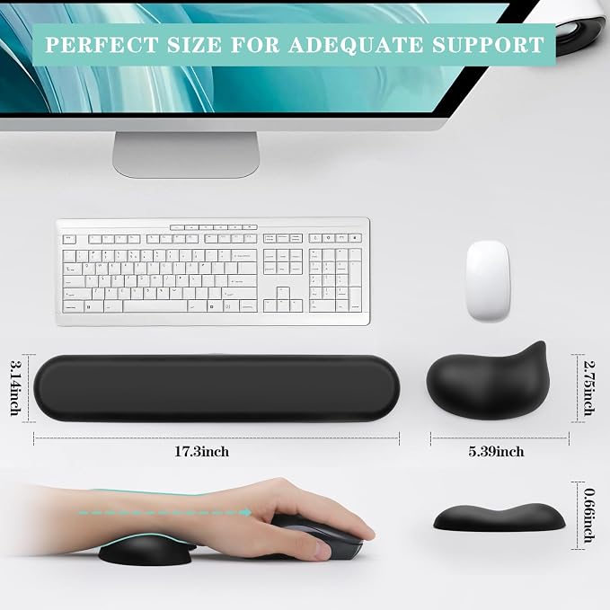 Set of 2 (Keyboard Rest + Mouse Rest) Black