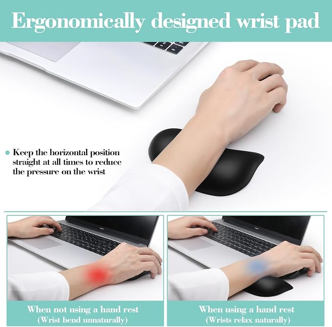 Set of 2 (Keyboard Rest + Mouse Rest) Black
