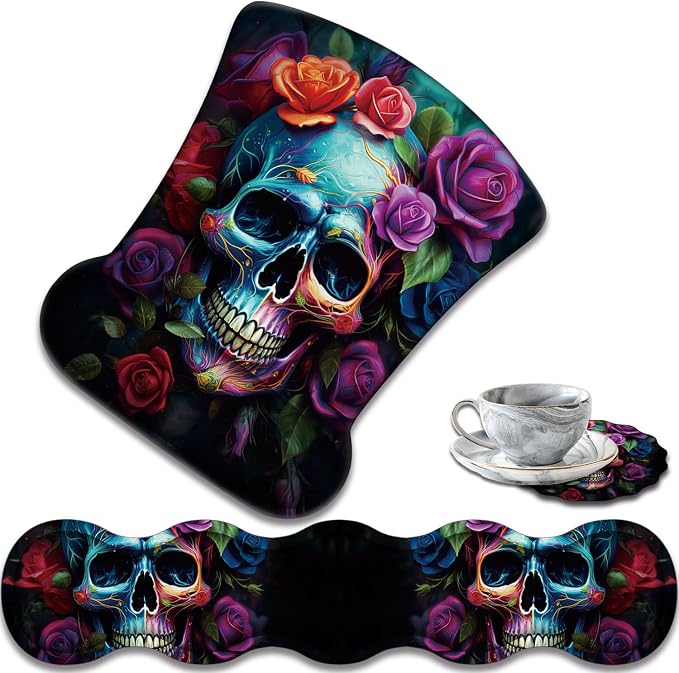 Colorful Rose Flower Skull