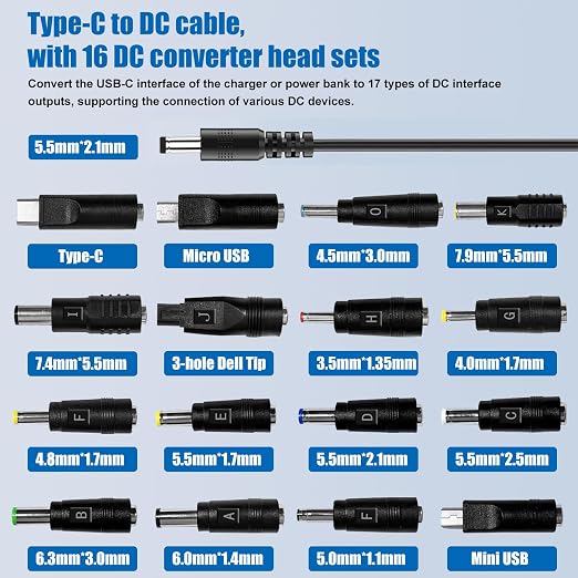 Black-65W with 16 Adapter DC Cable