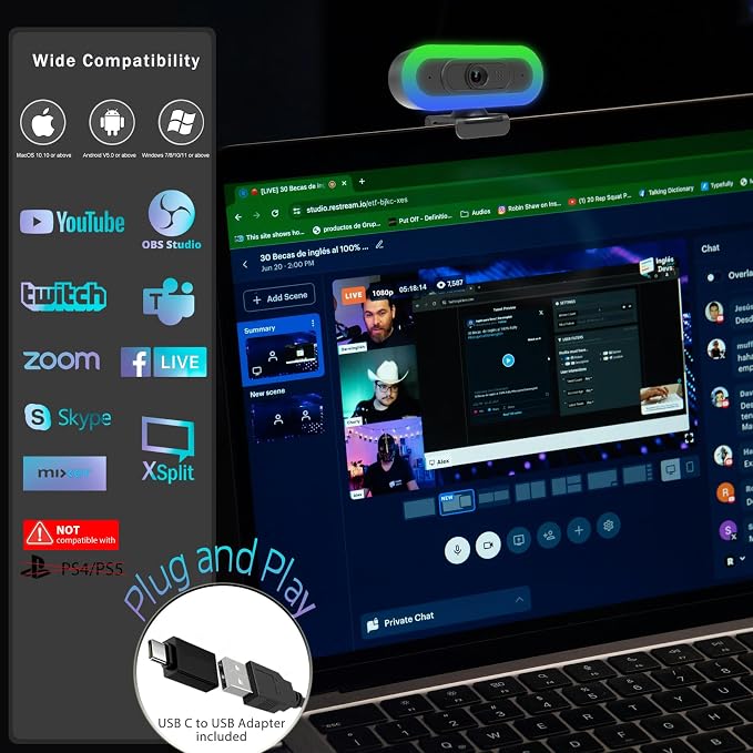 2k webcam with light