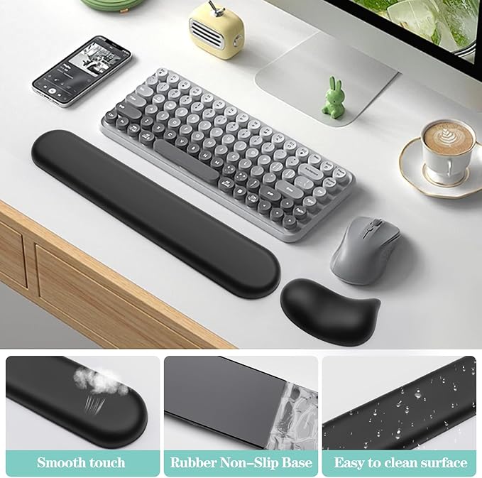 Set of 2 (Keyboard Rest + Mouse Rest) Black