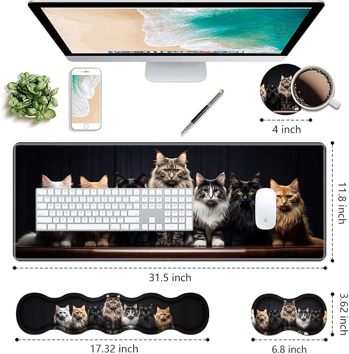 A Group Fluffy Cats Stand in a Row