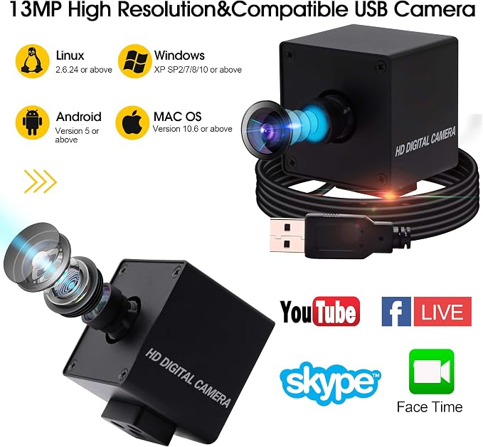 13MP 100 Degree No Distortion Lens Webcam