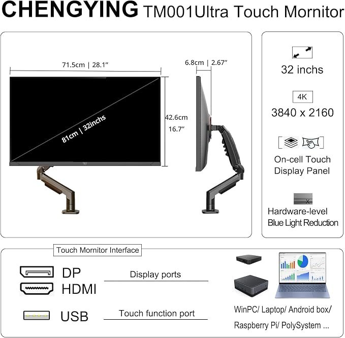 Touch screen with ergonomic bracket arm