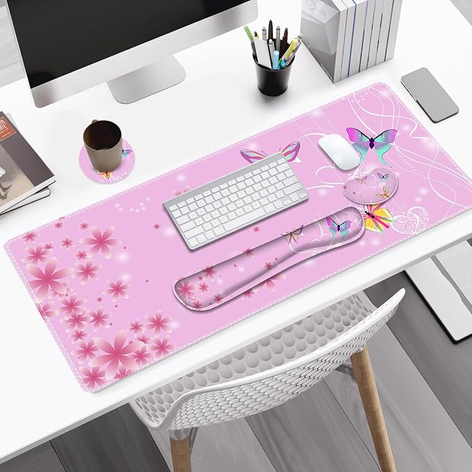 Pink Butterfly Desk Mat