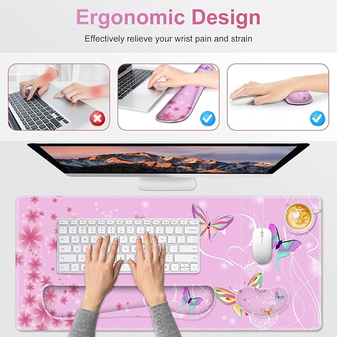 Pink Butterfly Desk Mat