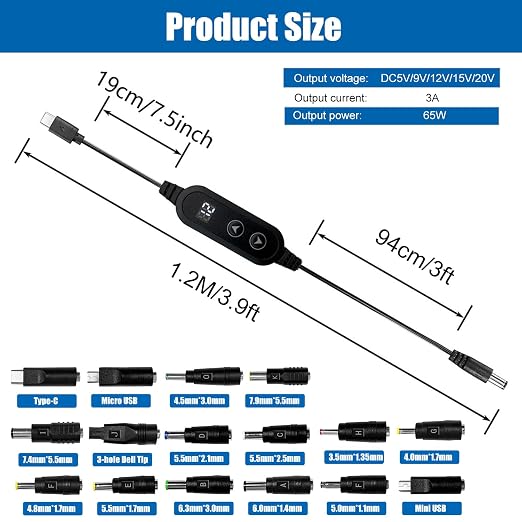 Black-65W with 16 Adapter DC Cable