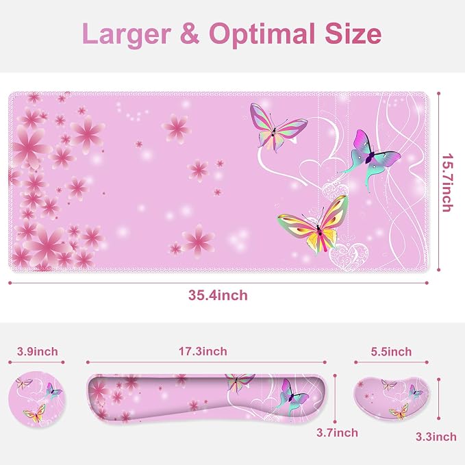 Pink Butterfly Desk Mat