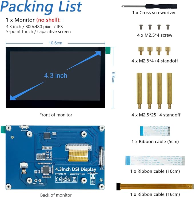 4.3 inch IPS touchscreen