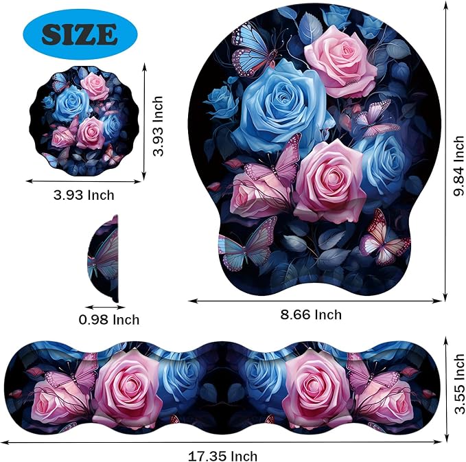 Blue Pink Roses Butterflys