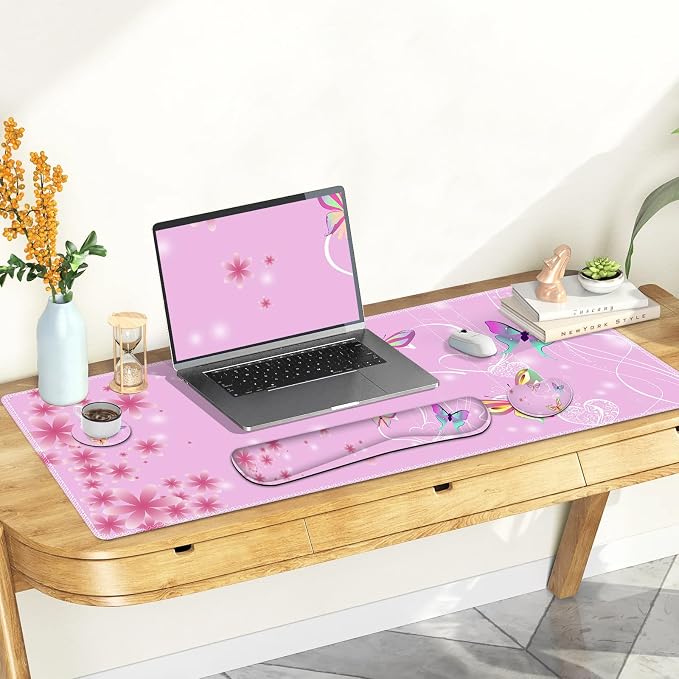 Pink Butterfly Desk Mat