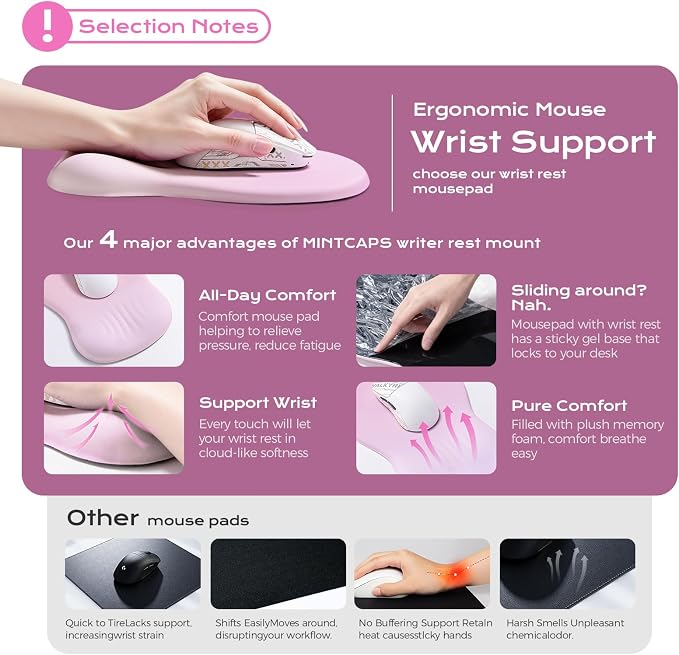pink mousepad with wrist rest