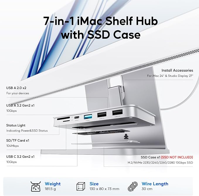 Siver- USB C Hub for iMac