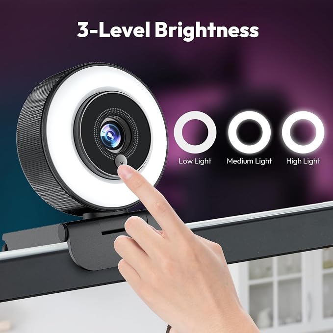 PDAF 4K Webcam with Ring Light