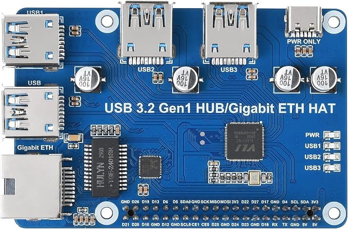 USB 3.2 Gen1 HUB Gigabit ETH HAT