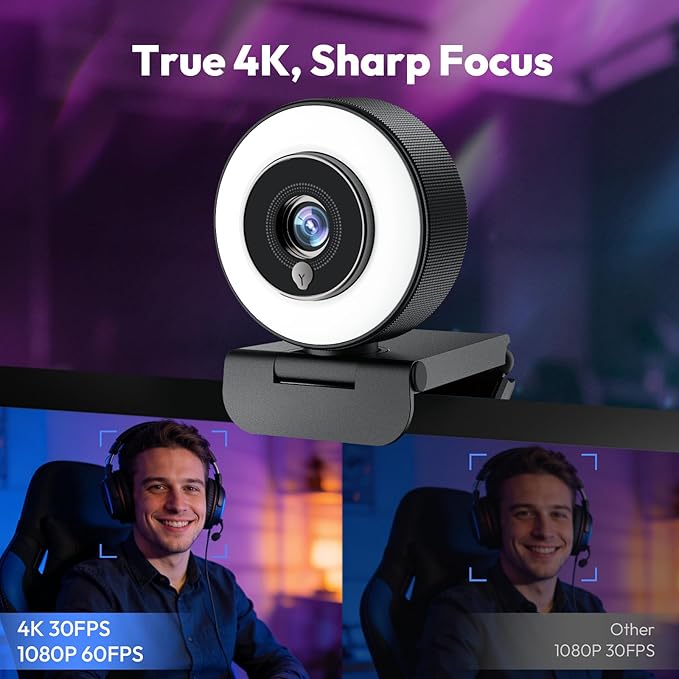 PDAF 4K Webcam with Ring Light