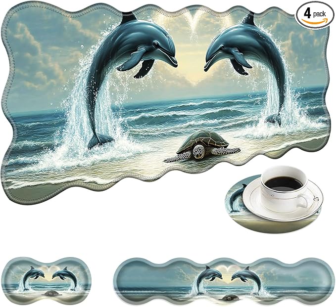 6 Dolphins and Sea Turtle