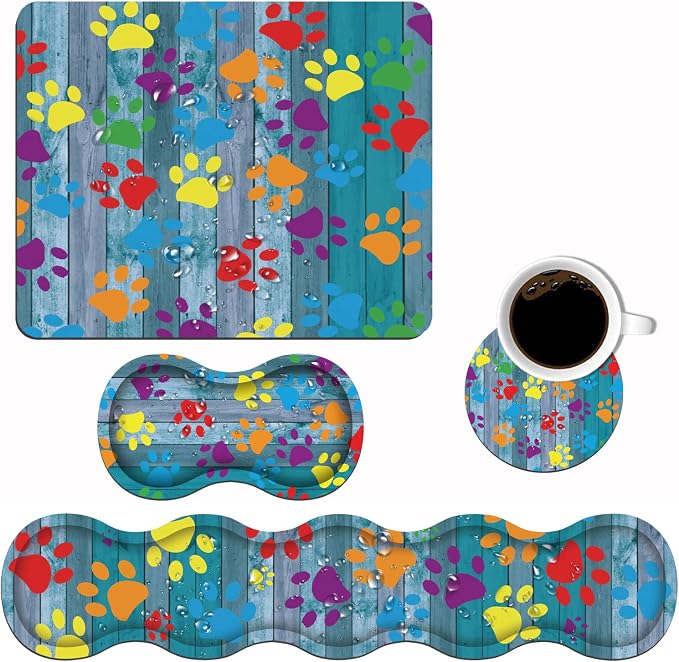Rustic Wooden Board Colorful Paw Print