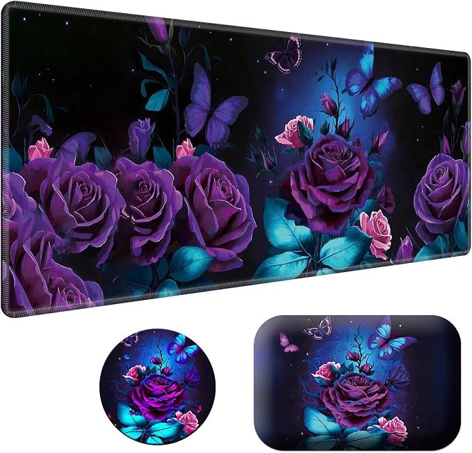 Purple Rose and Blue Butterfly
