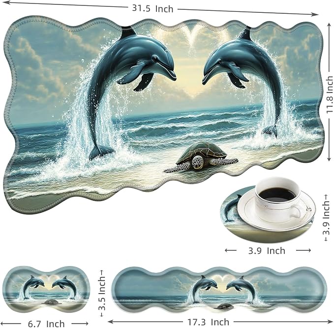 6 Dolphins and Sea Turtle