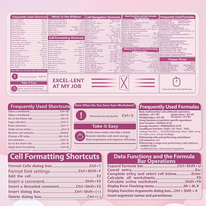 Pink Excel Shortcuts