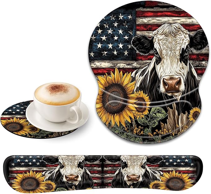 American Flag Cow With Sunflowers