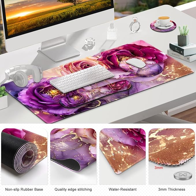 Marble Rose Purple Flowers
