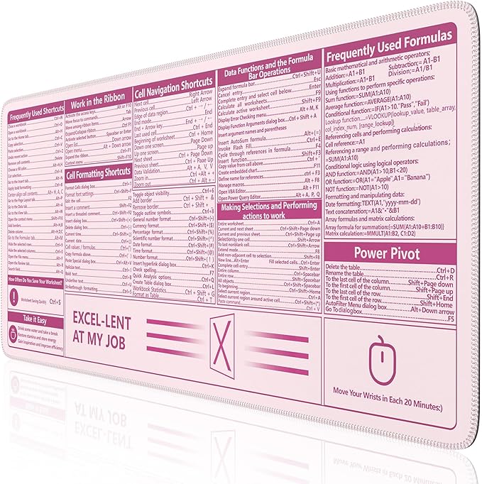 Pink Excel Shortcuts