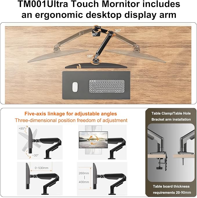 Touch screen with ergonomic bracket arm