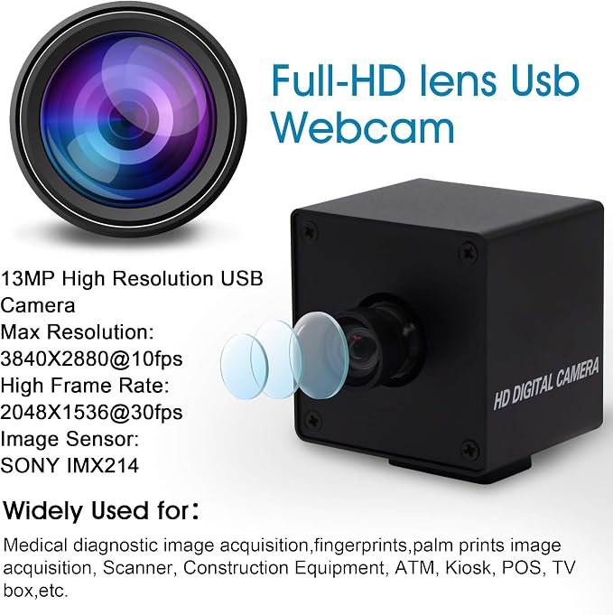 13MP 100 Degree No Distortion Lens Webcam