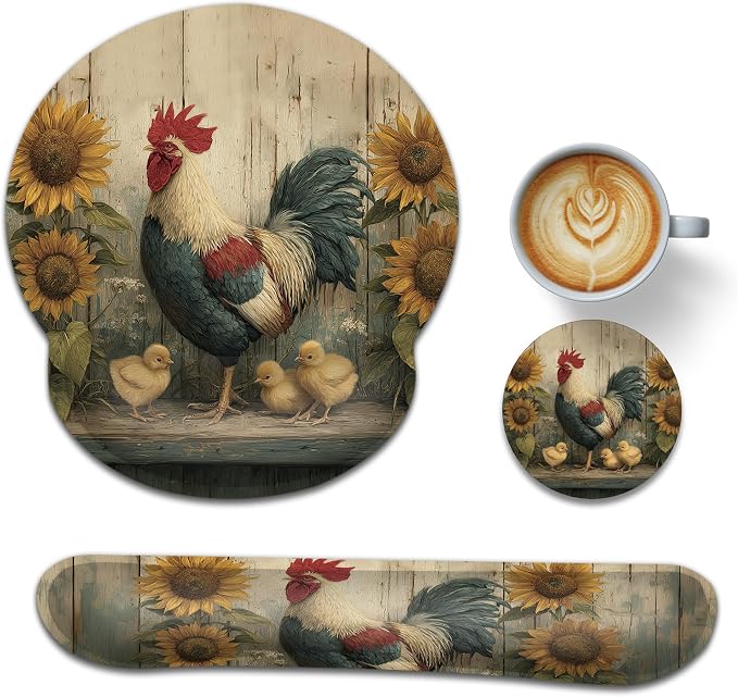 Rooster Sunflower Vintage Wooden Board