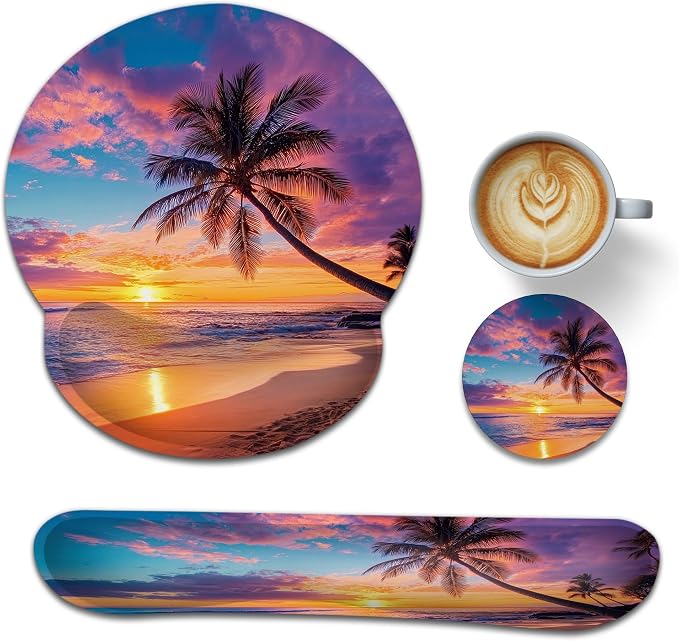 Tropical Palm Sunset Trees Sea Beach