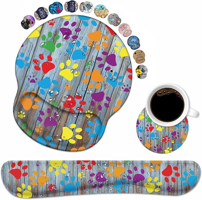 Rustic Wooden Board Colorful Paw Print
