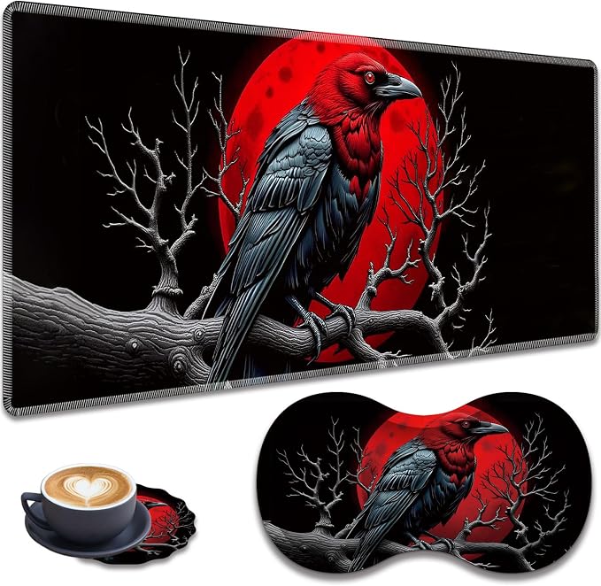 Raven on Branch Red Moon