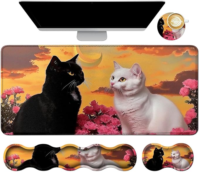 Rose White Black Cat