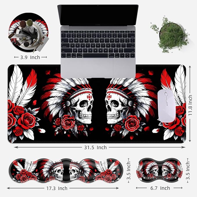 Skull Art with Feathers and Roses