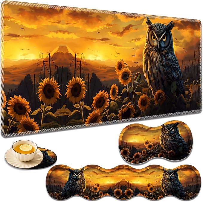 Owl Among Sunflowers at Dusk