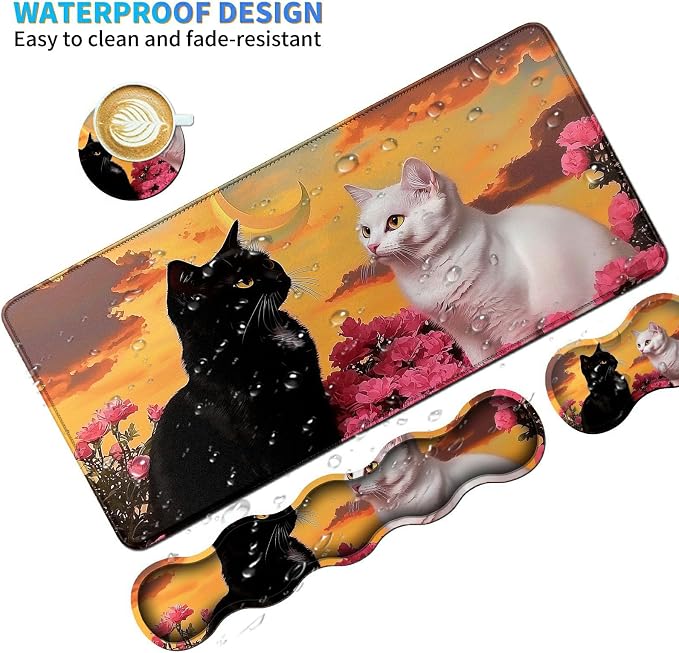 Rose White Black Cat
